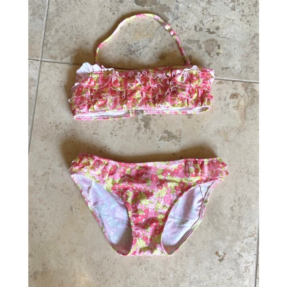 Zara girls NWOT pink floral ruffle bikini, 2-pc swimsuit 9/10yrs
